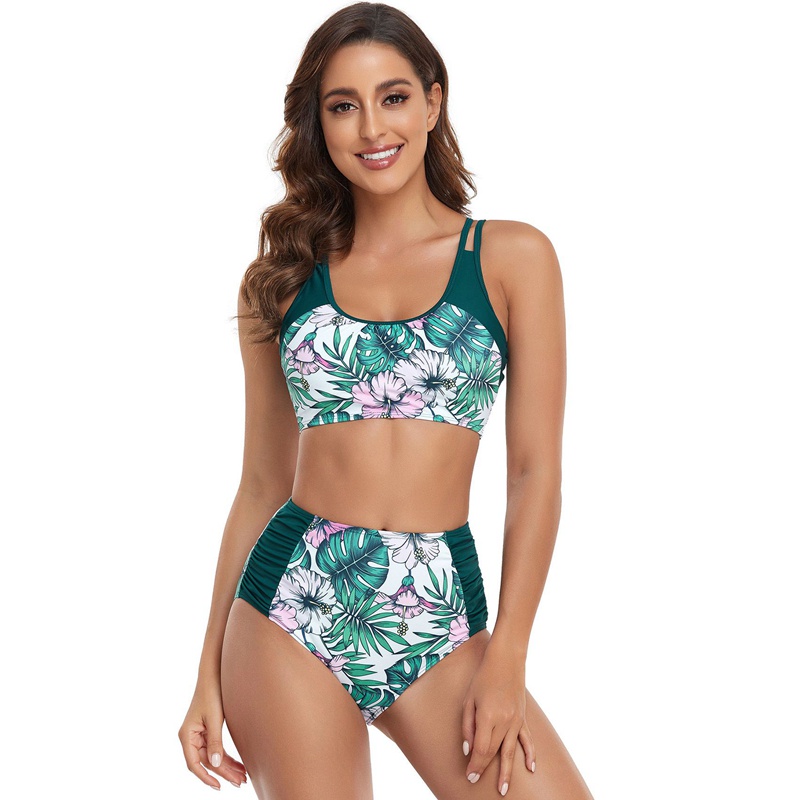 Bikini y Áo tắm nữ xếp ly eo cao Bộ bikini lớn