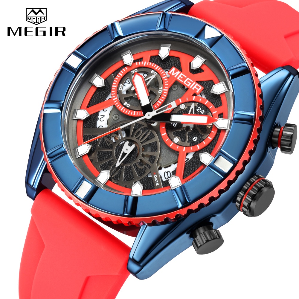 Megir Đồng Hồ Đeo Tay Mặt Tròn Dây Silicone Chống Nước Dành Cho Nam