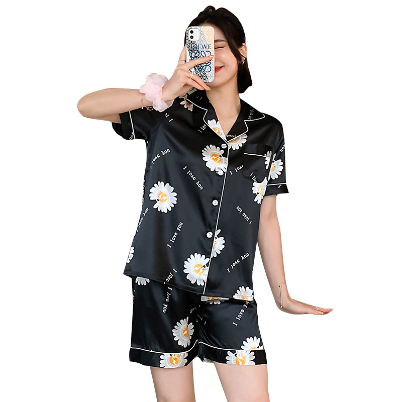 Bộ đồ ngủ pijama ngắn tay in hoa thời trang mùa hè cho nữ