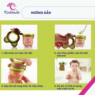Túi nhai ăn dặm chống hóc KICHILACHI 3 núm nhai siêu mềm cho bé