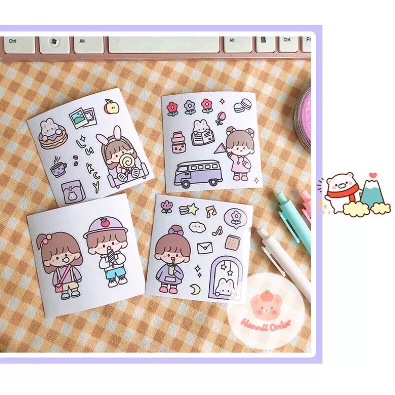 Set 4 tấm sticker PVC cô bé siêu cute