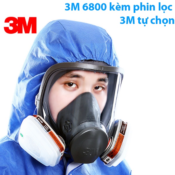 Bộ mặt nạ phòng độc 3m 6800 chống khí độc tặng kèm 2 phin lọc 3M 6003 + tấm lọc + nắp giữ