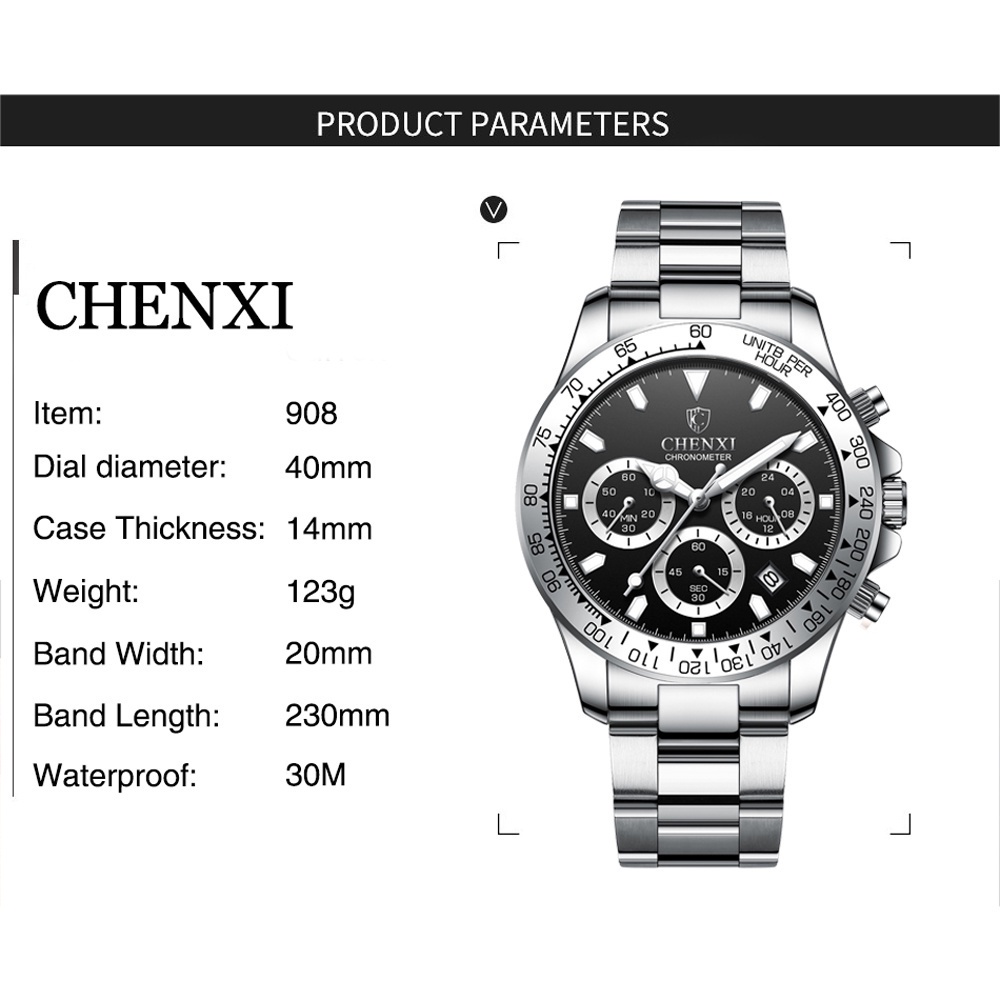 Đồng Hồ Thể Thao CHENXI Chống Thấm Nước Bằng Thép Màu Vàng Thời Trang Cho Nam