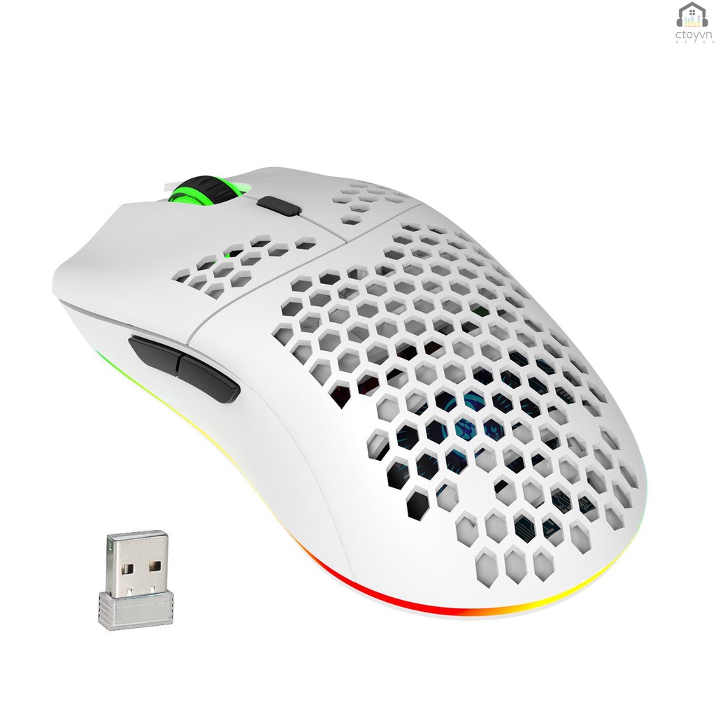 Chuột vi tính không dây T66 rgb 2.4g dpi tùy chỉnh màu trắng kèm phụ kiện