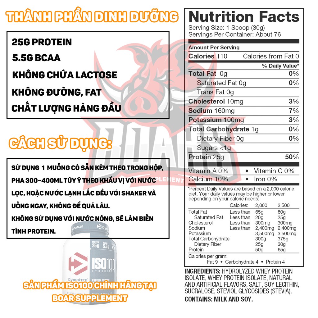 DYMATIZE ISO100 - SỮA WHEY PROTEIN HYDROLYZED HỖ TRỢ PHÁT TRIỂN CƠ BẮP (5 LBS)