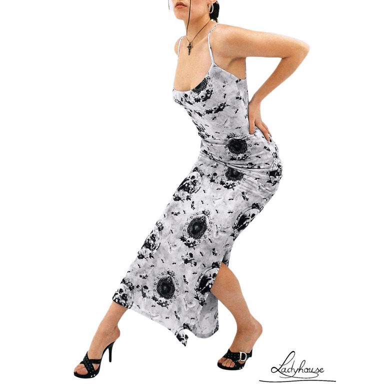 Đầm Hai Dây Ôm Dáng Xẻ Tà In Họa Tiết Thiên Thần Dành Cho Nữ Đi Tiệc Bãi Biển