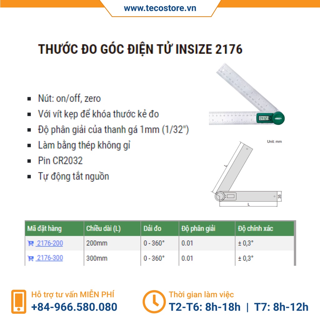 Thước đo góc điện tử Insize 2176