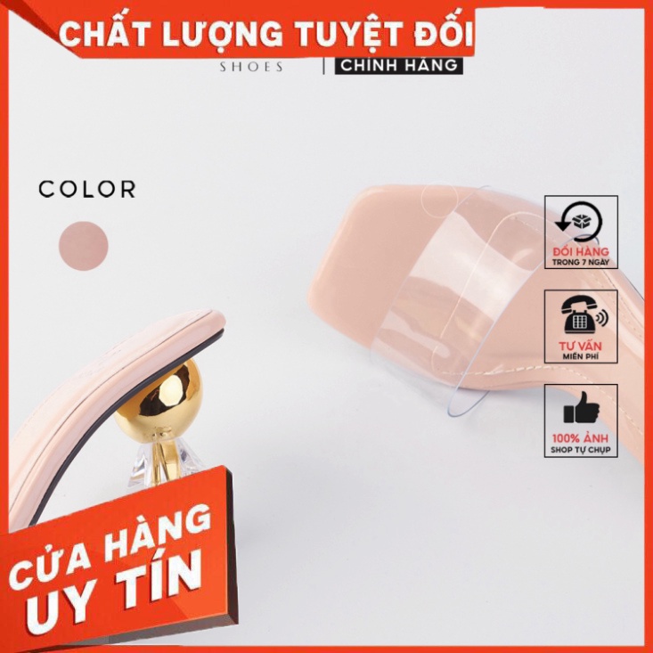 Guốc lê nữ Hà Huyền Shoes mũi vát quai trong gót lục giác vàng 5 phân - GL206 - Hàng nhập khẩu