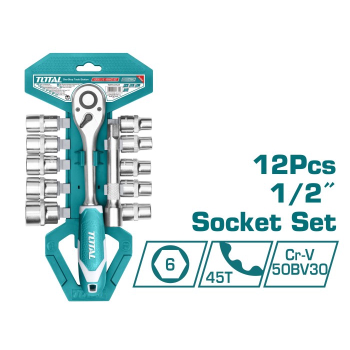 Bộ 12 cái socket 1/2&quot; &amp; cần 2 chiều TOTAL THT141121