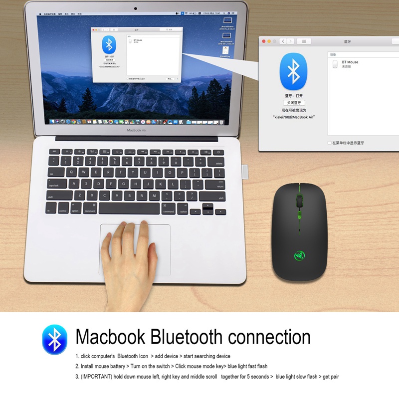 1 Chuột Quang Chơi Game Không Dây Bluetooth Có Đèn Led Và Thể Sạc Lại Cho Pc Laptop