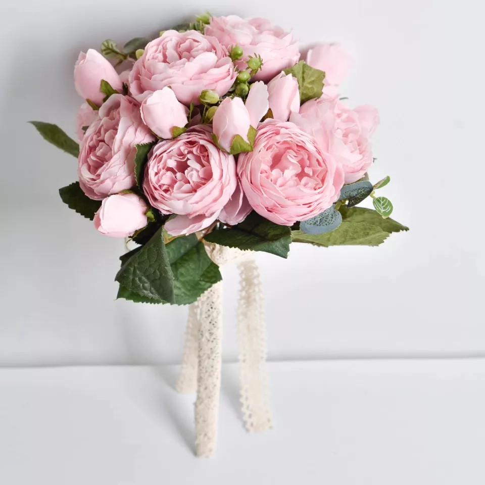 Cành hoa mẫu đơn vải lụa cao cấp, hoa cưới Mariage cành dài 30cm