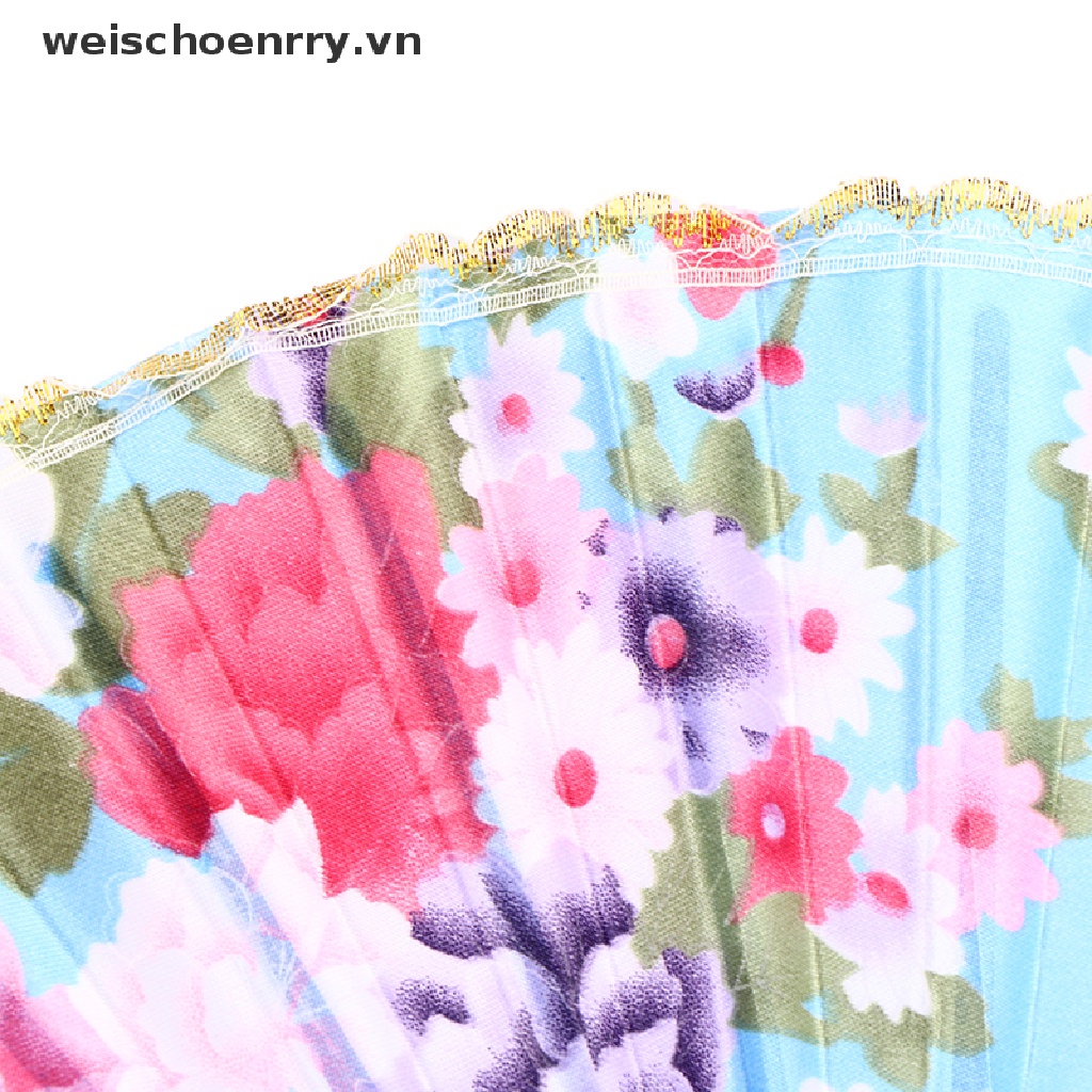 Quạt Xếp Cầm Tay Bằng Lụa Phối Ren Phong Cách Trung Hoa