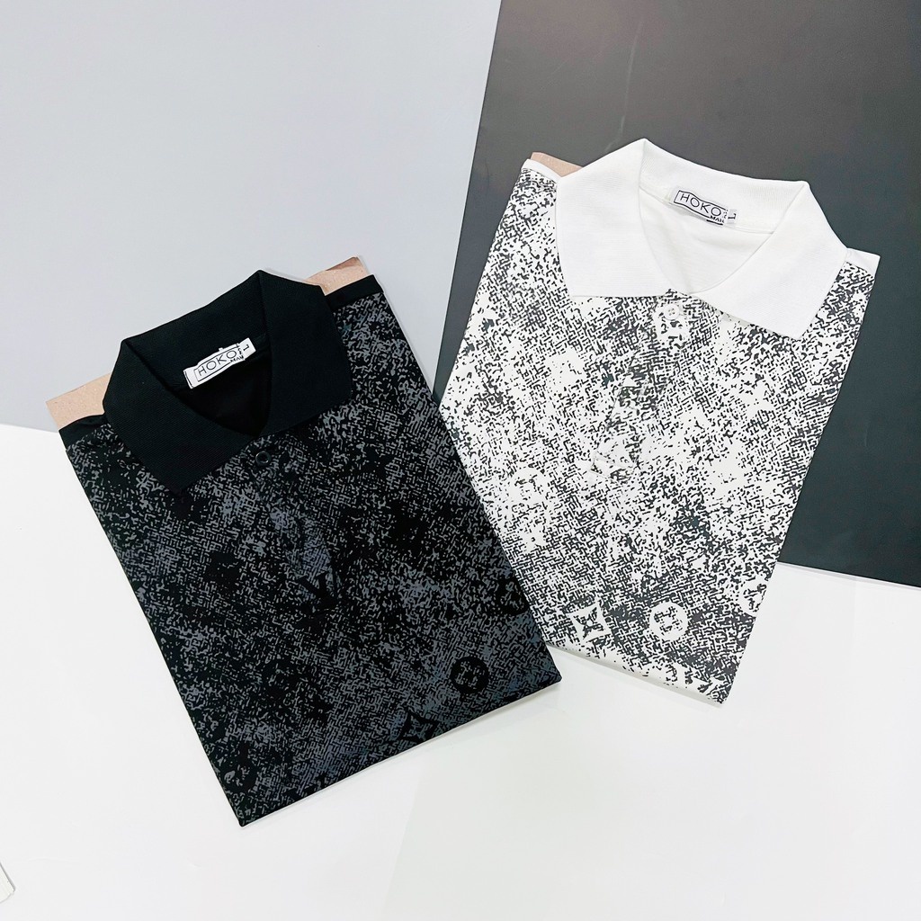Áo thun nam cổ trụ tay ngắn in họa tiết LV full, áo chất cotton thoáng mát, phong cách trẻ trung lịch lãm, giá tốt