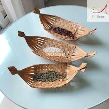 Đĩa tre đan hình thuyền đựng đồ, trang trí