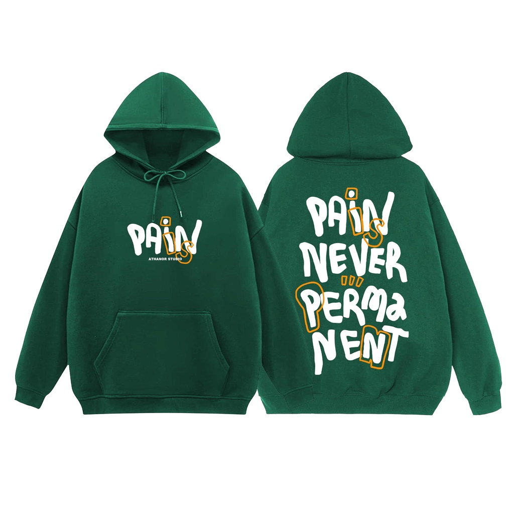 Áo hoodie ATHANOR chất nỉ bông 100%cotton premium form rộng tay bồng mẫu Pain màu đen và xanh lá