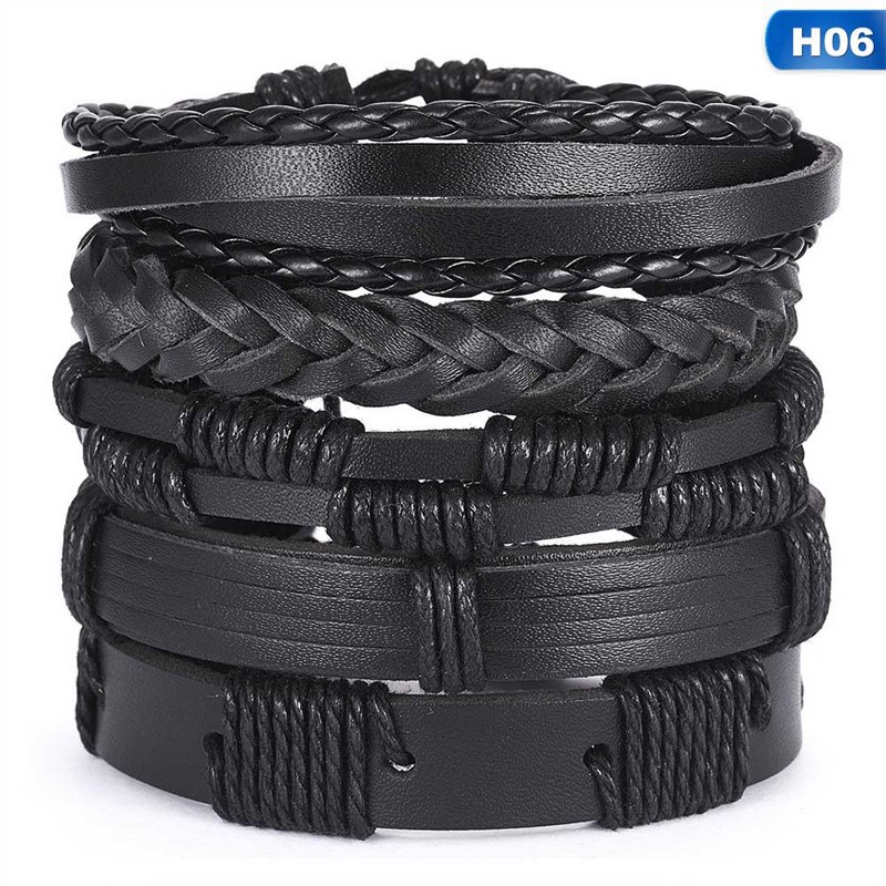 Set 5 Vòng Tay Da Nhiều Lớp Đính Hình Chim Cú Và Lá Cây Cho Nam Và Nữ