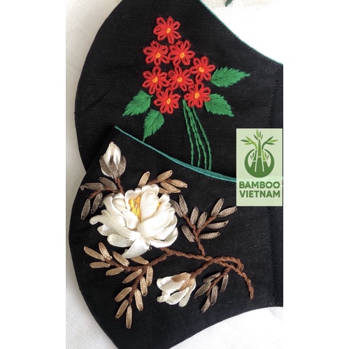 Khẩu trang thêu tay vải linen