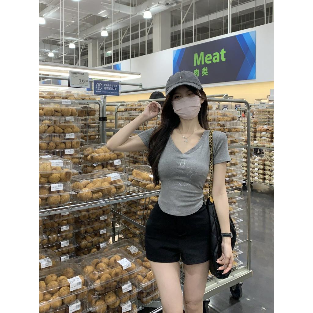 Áo Thun Cotton Cổ V Ngắn Tay Thời Trang Xuân Hè Phong Cách Hàn Quốc 63533