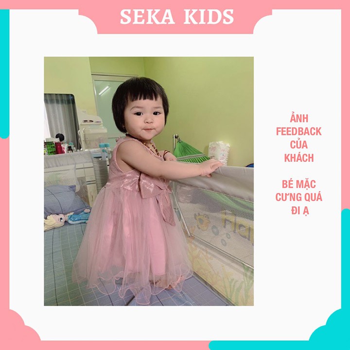 Váy cho bé gái đẹp đầm công chúa họa tiết nơ eo voan xòe mùa hè siêu xinh cho trẻ em màu hồng, trắng SEKA STORE 2103.17