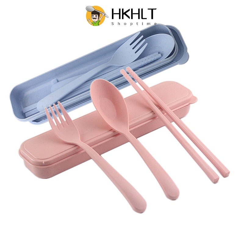 Bộ muỗng đũa nĩa chất liệu lúa mì mang đi du lịch