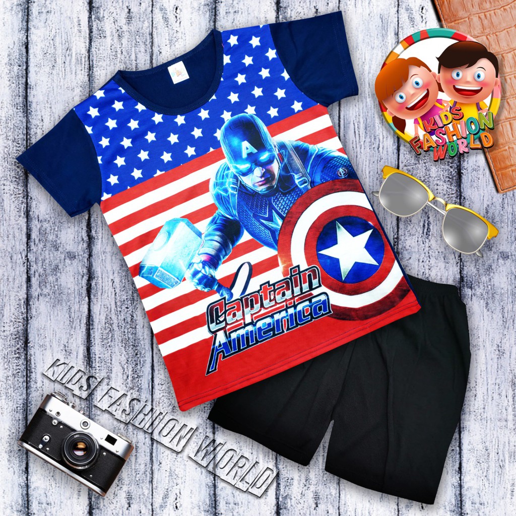 Bộ quần áo in hình Captain America cho bé trai từ 1-12 tuổi