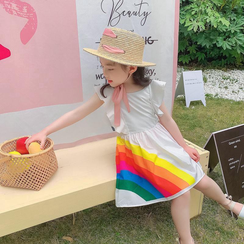 Đầm công chúa hở lưng màu cầu vồng thời trang dễ thương cho bé