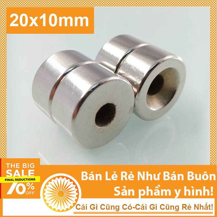 Nam châm đất hiếm 20x10mm lỗ 6mm hít bi sắt siêu từ tính