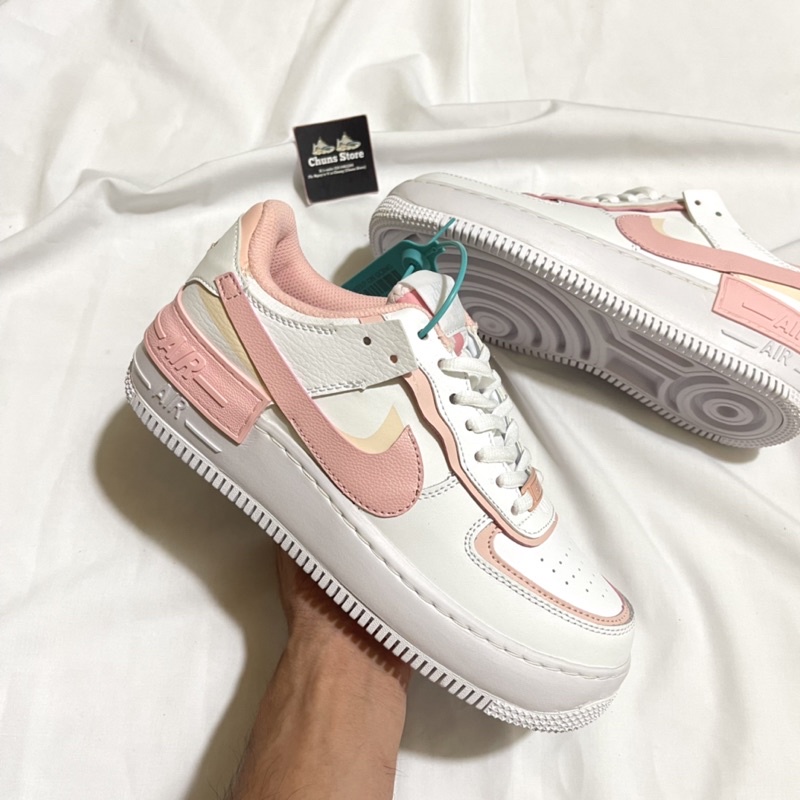 Giày AF1 shadow trắng cam hồng cao cấp, giày Air force 1 shadow trắng hồng