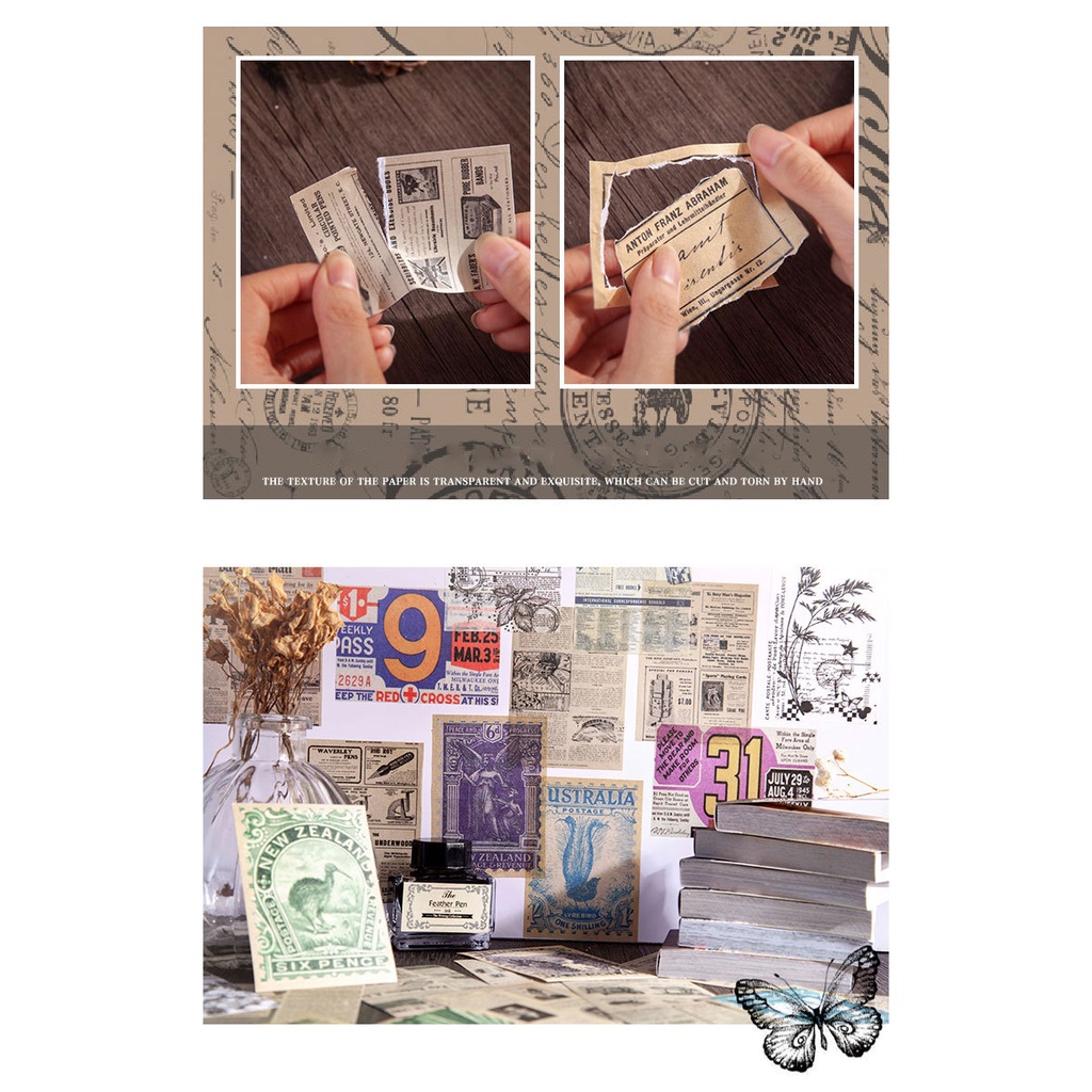 Sticker Retro trang trí Scrapbook, sổ tay, vở  (set 50 stickers) - [ 097 ]