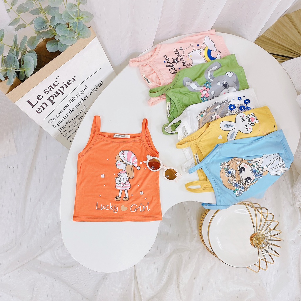 Áo 2 dây cho bé gái chất thun lạnh in họa tiết mặc mát ngày hè