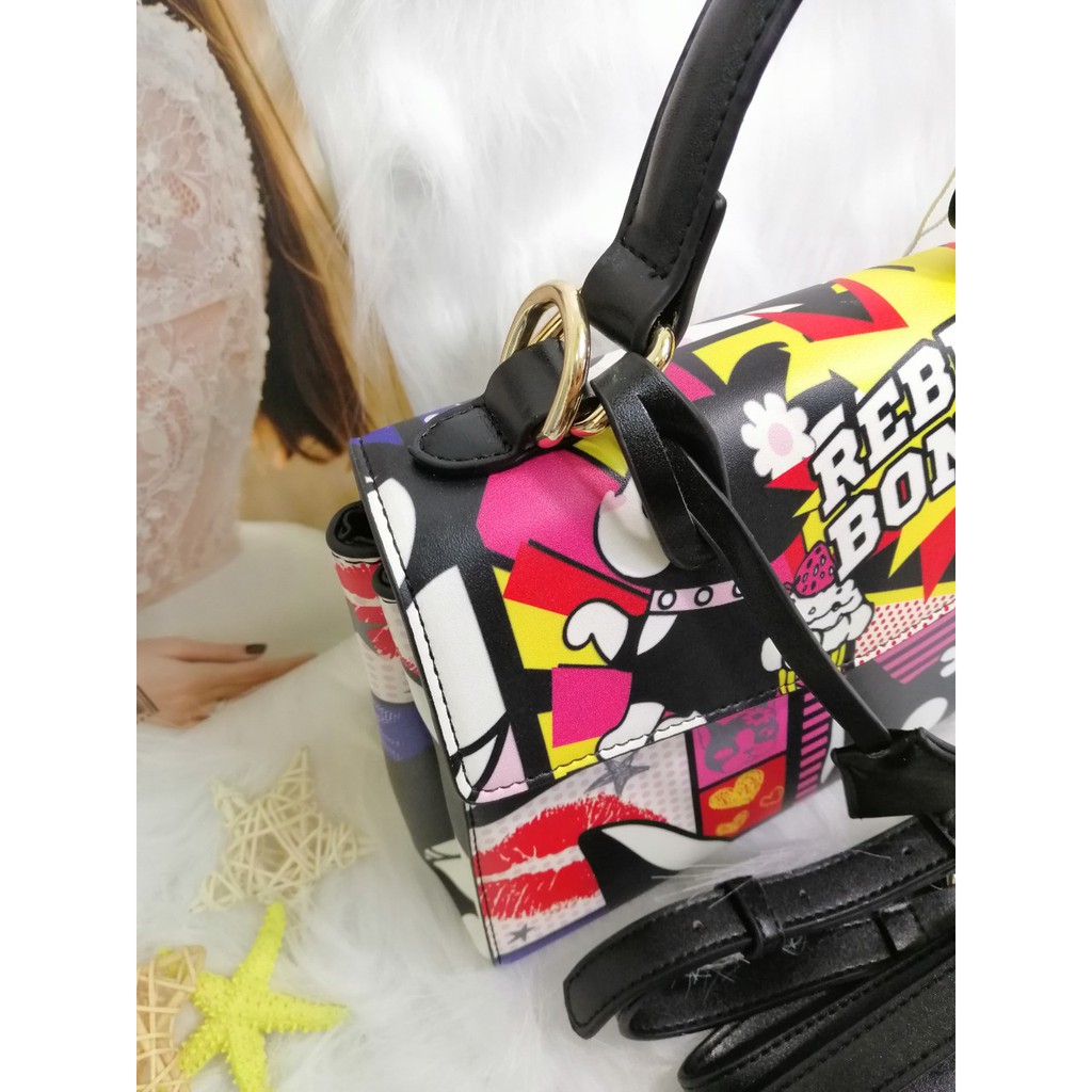 Túi xách nữ hình thang có hoa văn in hình RebeccaBonbon chú cún Nhật Bản