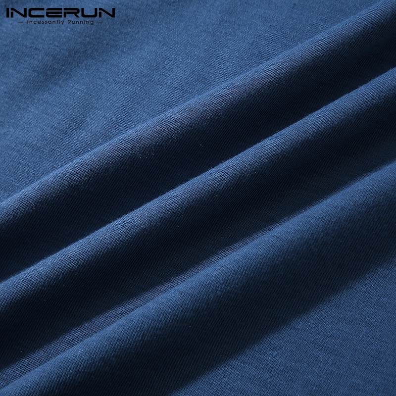 Áo thun INCERUN cotton tay lỡ cổ tròn màu trơn thời trang mùa hè cho nam giới
