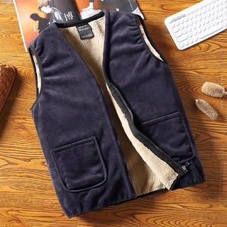 Áo Khoác Ghi Lê Vải Cashmere Phối Nhung Dày Thời Trang Cho Nam Trung Niên