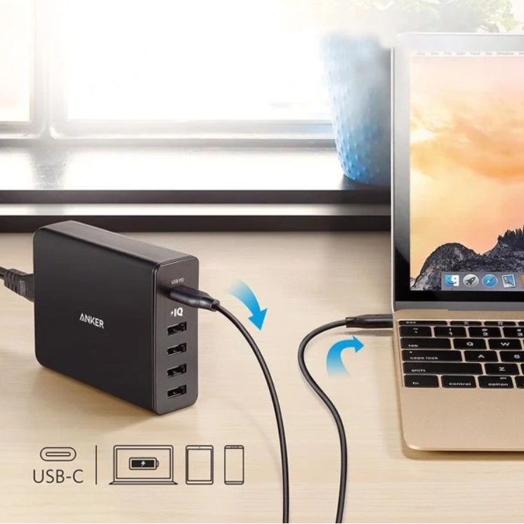 Sạc nhanh Anker 5 cổng 60w PD USB C Power Deliver A2053 cho iPhone iPad Samsung Macbook Laptop IP x xmax 11 12 pro max