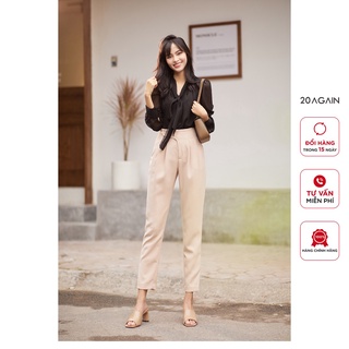Quần âu nữ ống rộng cúc cài bên hông 20AGAIN, kiểu dáng xếp ly thanh lịch, hiện đại QAA2205