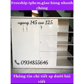 Tủ áo nhựa đài loan liền kệ trang trí 145x125 trắng trơn