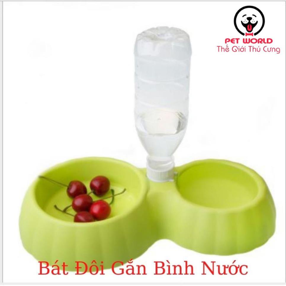 Bát ăn đôi có chỗ gắn bình nước tự động cho thú cưng Chó Mèo