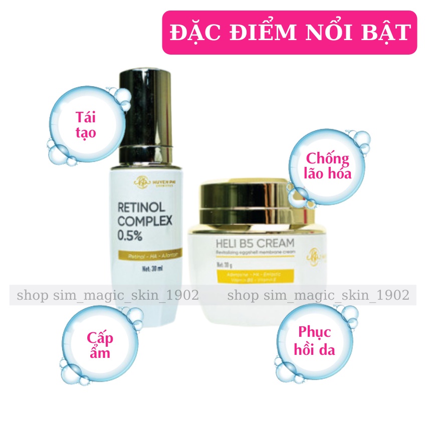 Bộ Tái Sinh Huyền Phi Retinol Complex 0.5% Kem Phục Hồi Heli B5 Tái Tạo Chống Lão Hóa Cấp Ẩm Phục Hồi Da Dưỡng Trắng Da