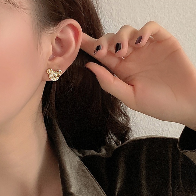 Đôi Bông Tai Mạ Bạc 925 Hình Chú Gấu Đính Đá Thời Trang Hàn Quốc Cho Nữ