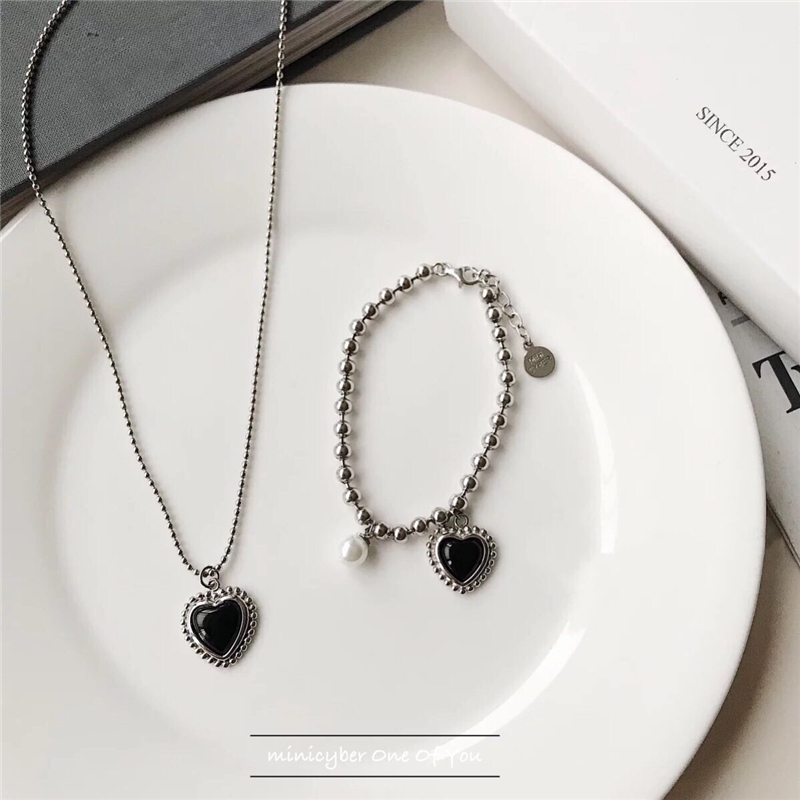 Dây Chuyền Mặt Trái Tim Màu Đen Phong Cách Hàn Quốc 22535