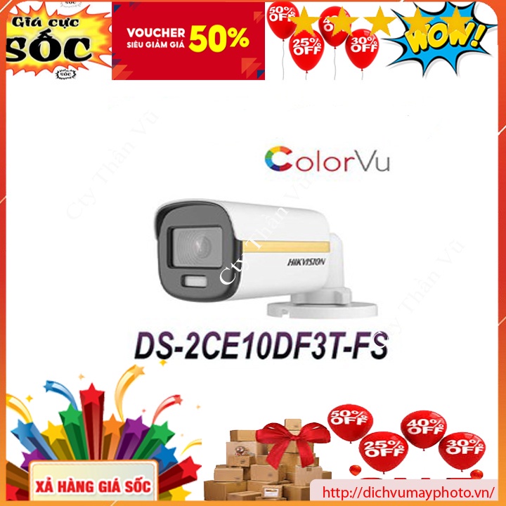 Camera DS-2CE10DF3T-FS (PFS) TVI Hik 2MP Thân sắt(nhựa) nhỏ Có Màu Có Đèn trợ sáng 20m  kholinhkienmayin