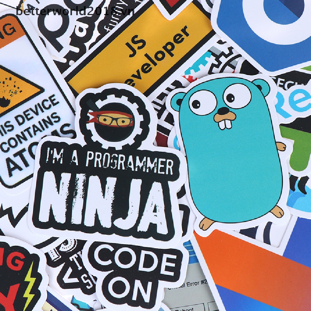 Set 50 Sticker Lập Trình Internet Java betterworld2018 Dùng Để Trang Trí Vali / Laptop / Xe Hơi / Guitar DIY