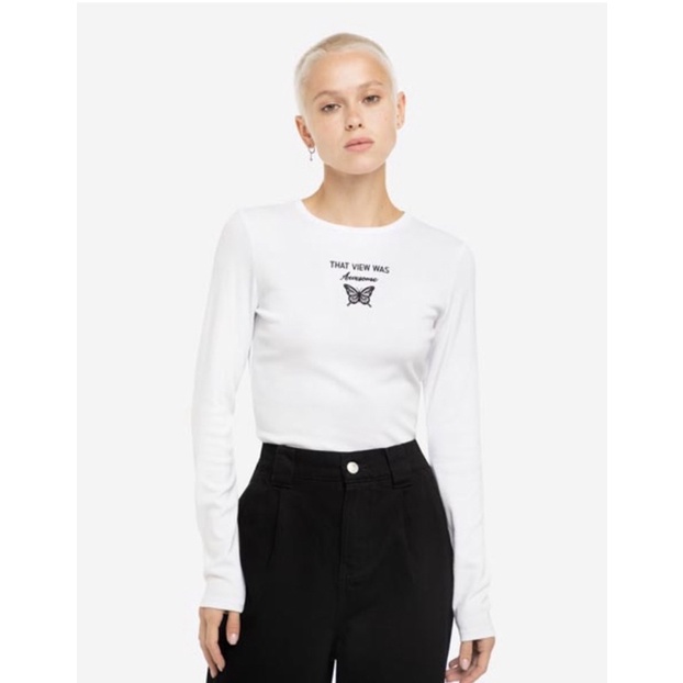 Áo thun cotton dài tay nữ màu trắng xuất dư xịn