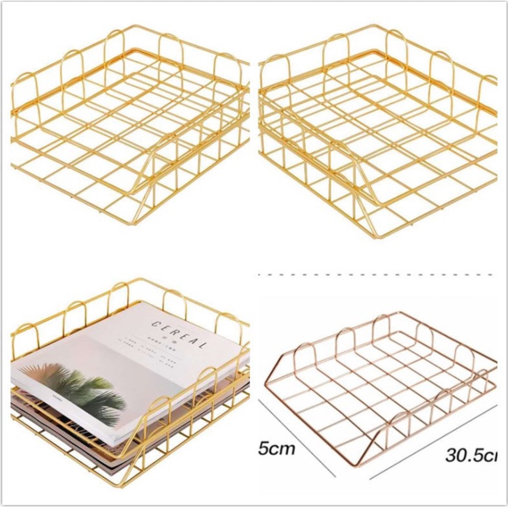 Kệ đựng tài liệu 4 ngăn cao cấp, giá sách thép không gỉ decor bàn làm việc