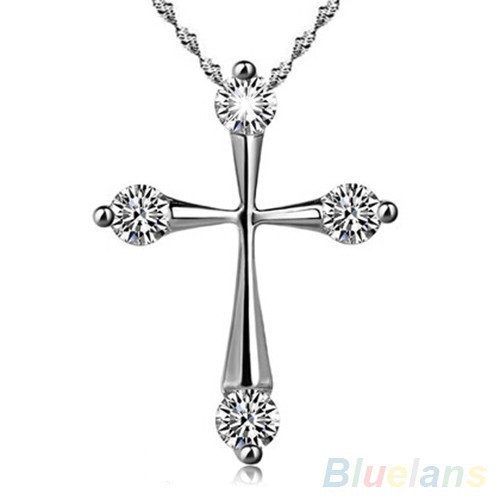 Dây Chuyền / Dây Chuyền Mặt Chữ Thập Đính Đá Zircon Mạ Bạc Thời Trang Cho Nữ
