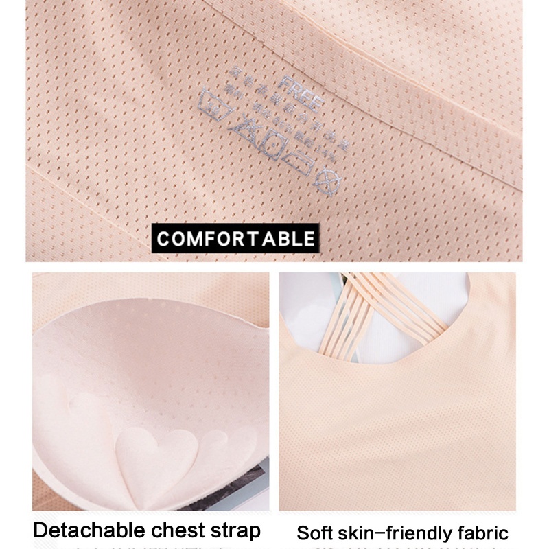 Brroa Áo Ngực Thể Thao Dạng Lưới Thoáng Khí Có Mút Nâng Ngực Dây Chéo Lưng Không Viền May Kẻ Sọc Cho Nữ