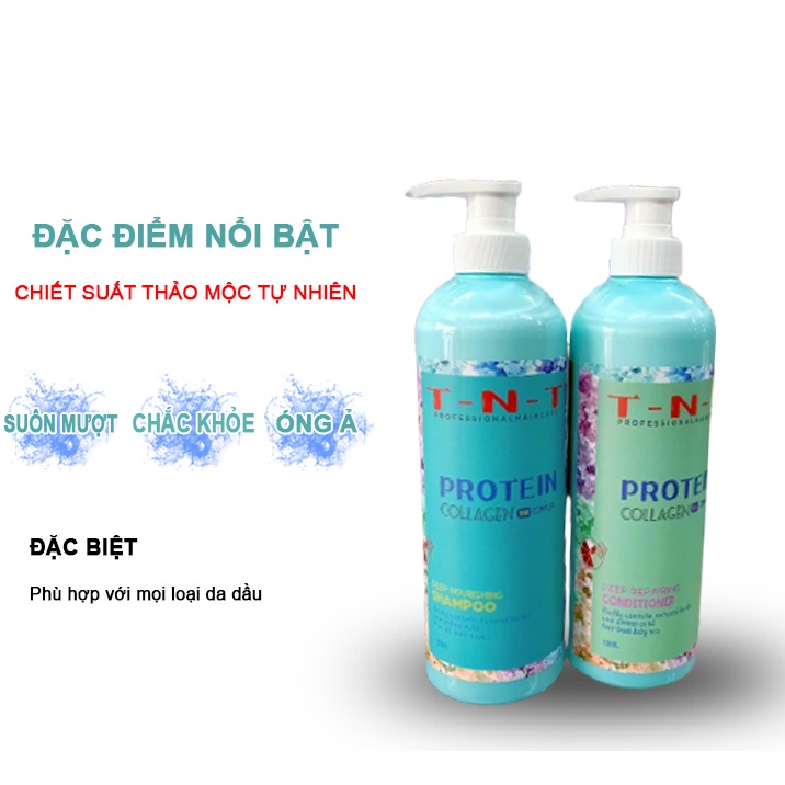 Cặp Gội Xả Protein TNT Phục Hồi Tóc Hư Tổn 750ml x 2 - Kích Thích Mọc Tóc