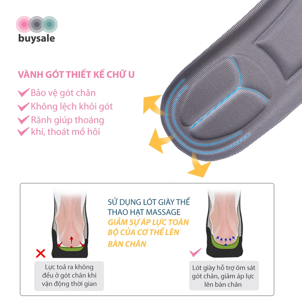 Miếng lót giày đa năng thoáng khí, có hạt massage bàn chân, vòm bảo vệ gót dành cho nam và nữ - Buysales - BSPK228