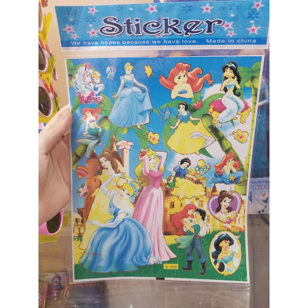 Sticker hoạt hình elsa công chúa tiên cá doreamon cho bé