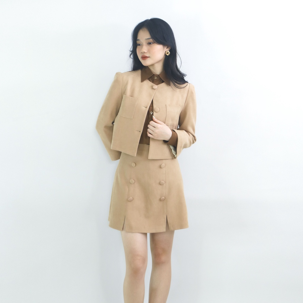 Áo khoác croptop nữ ANDIEN dáng lửng nhiều màu, cổ tròn, tay lỡ, cúc bọc thanh lịch - AA02
